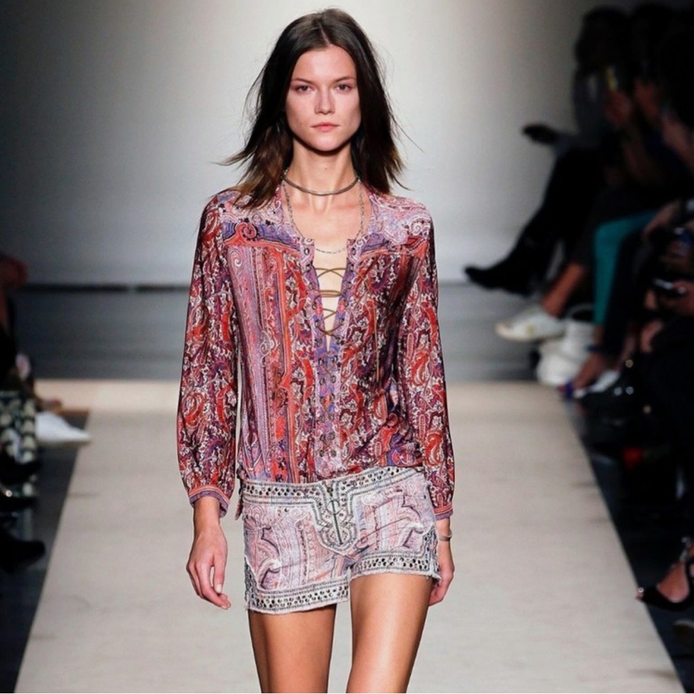 Isabel Marant Maxence paisley lace-up stretch jersey top